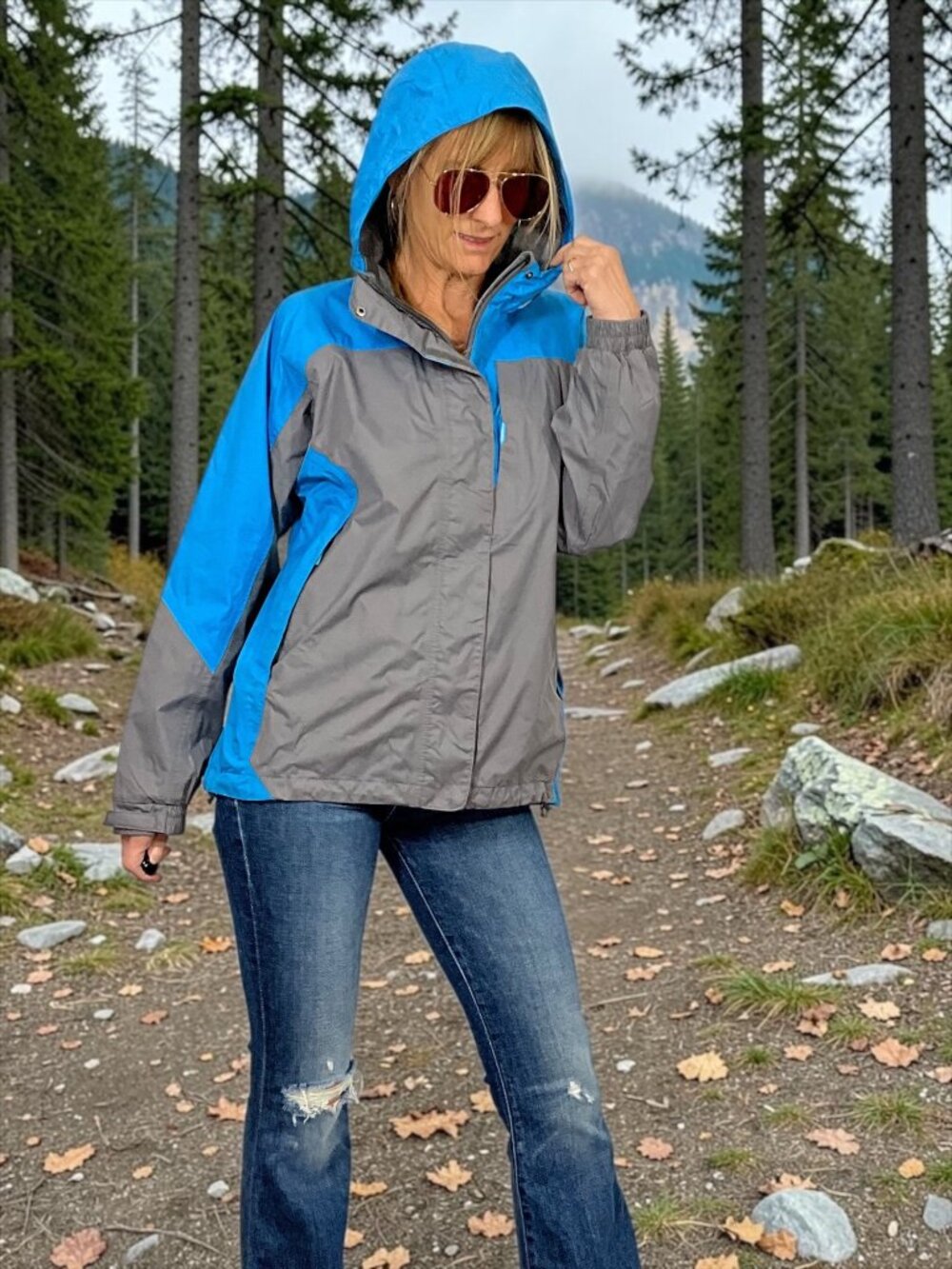 Helly Hansen Womens Rain Wind Packable Windbreaker Jacket M Hoodie Blue Gray